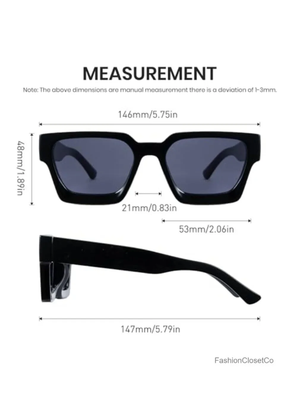 Square Chunky Frame Sunglasses UV400 Protection Retro 90s Unisex PC Frame